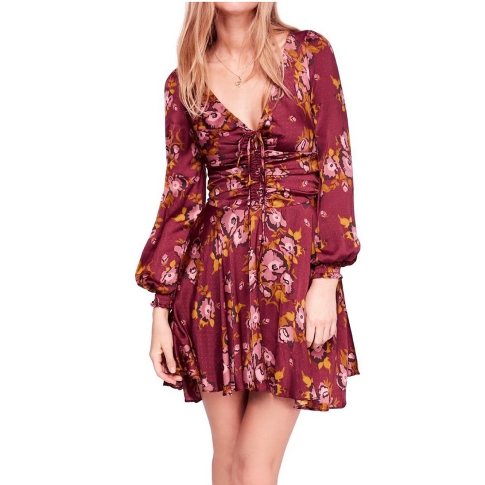 Free People Satin dress maroon